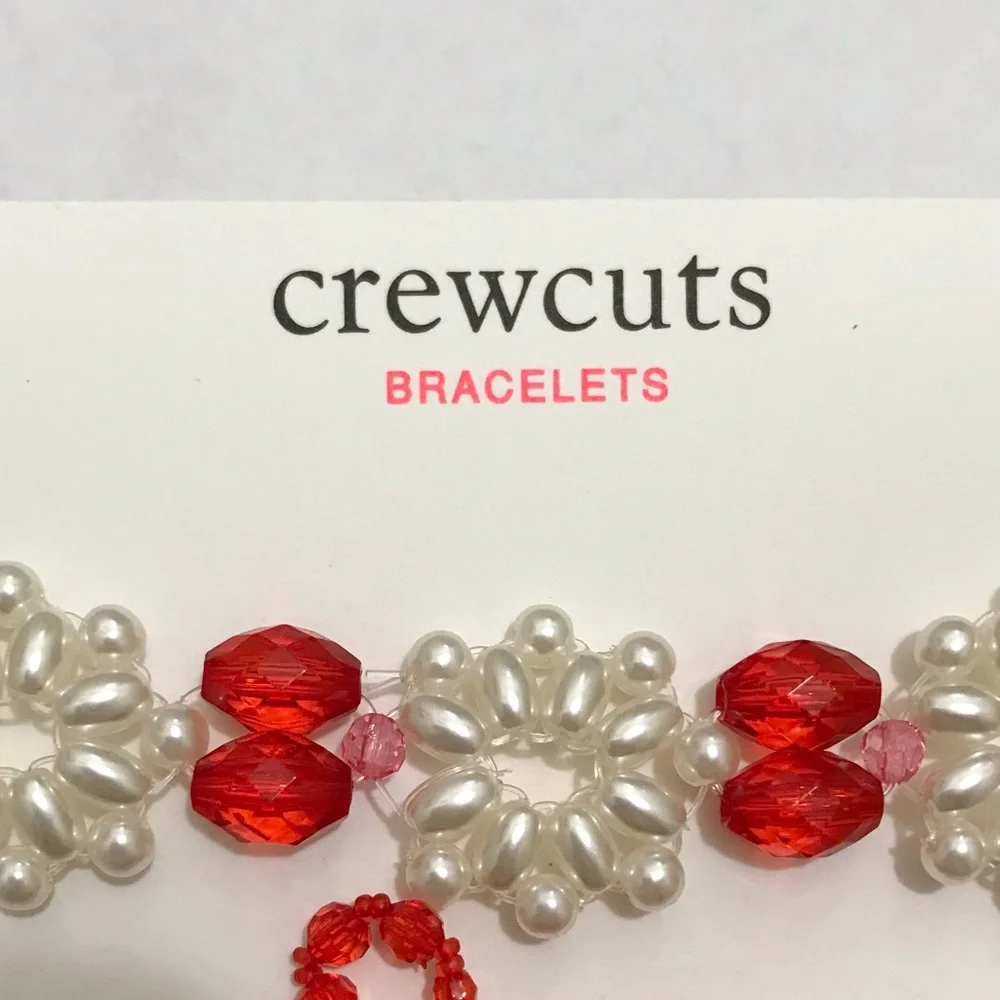 NWT Crewcuts Beaded Bracelet Set, Valentine’s Day Bow Red White J. Crew Girls